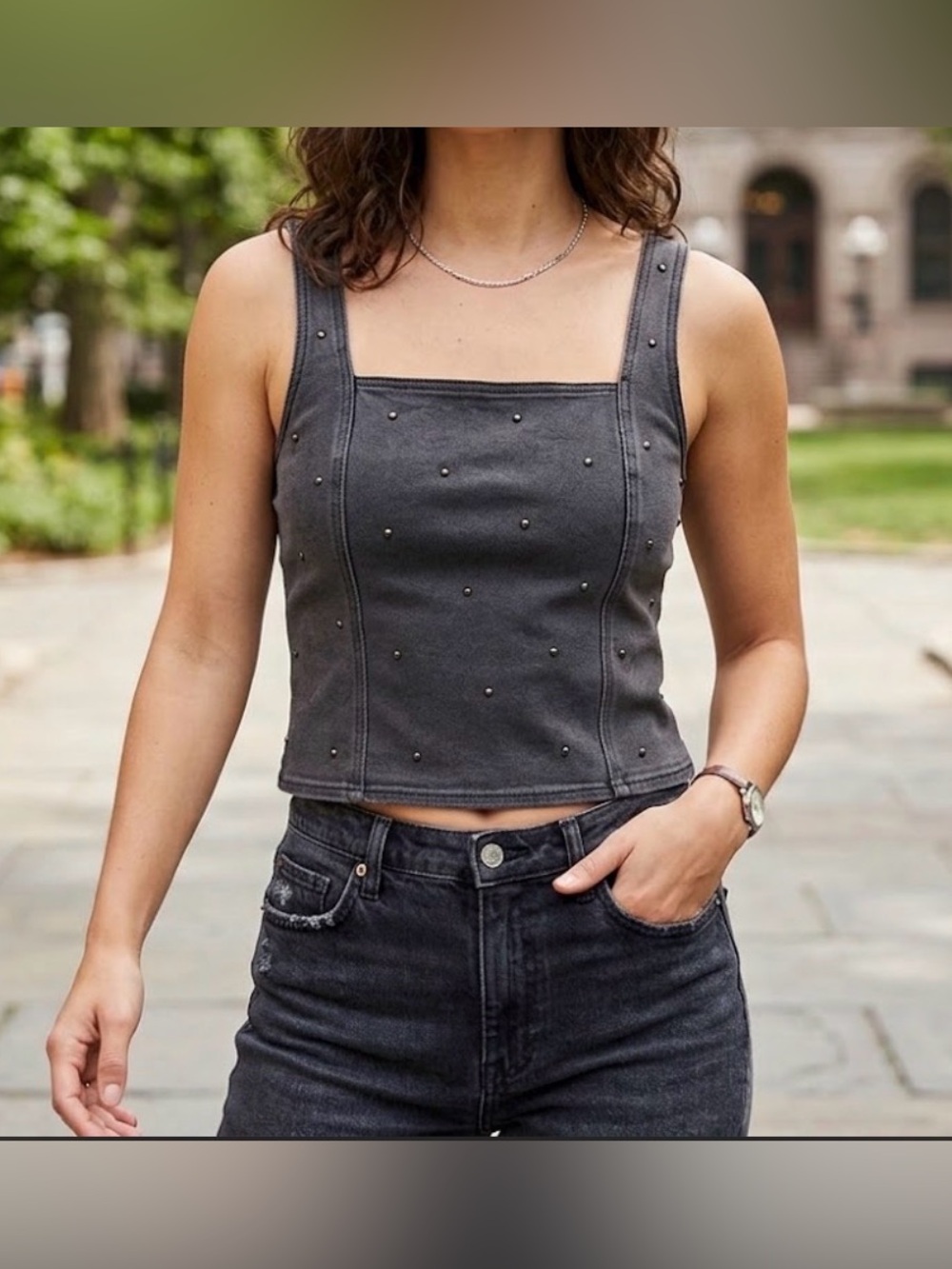 Bar III Embellished Gray Women's Top